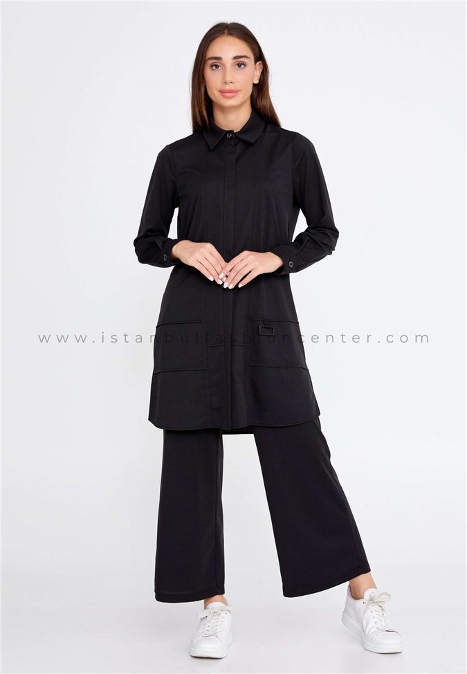 ESSWAAPLong Sleeve Crepe Solid Color Regular Black Two-Piece Outfit Esw2117117syh