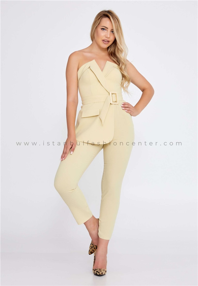 JOIN MEStrapless Crepe Solid Color Regular Beige Two-Piece Outfit Jnm20-063-1lim