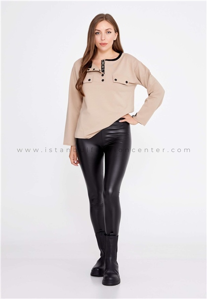 BOEEMLong Sleeve Solid Color Regular Beige Sweatshirt Boek23-s1102vız