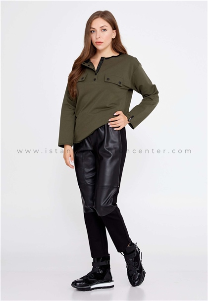 BOEEMLong Sleeve Solid Color Regular Green Sweatshirt Boek23-s1102hak