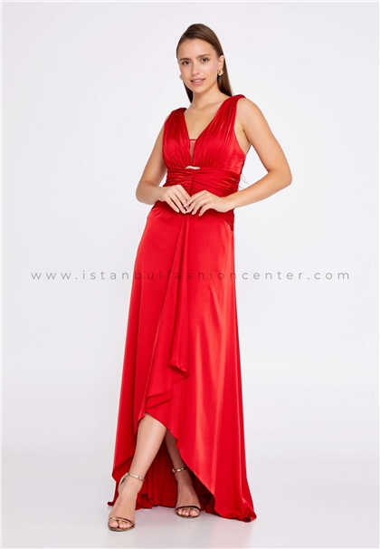 Sleeveless Maxi Satin Column Regular Red Wedding Guest Dress Fvl4281kir