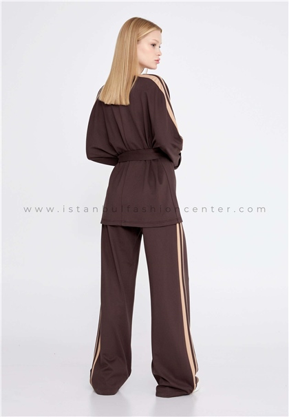 FAVORİLong Sleeve Cotton Solid Color Regular Brown Two-Piece Outfit Fav30059khv