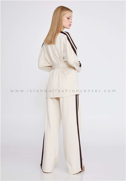 FAVORİLong Sleeve Cotton Solid Color Regular Beige Two-Piece Outfit Fav30059ecr