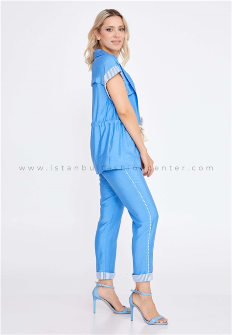 FAVORİShort Sleeve Crepe Solid Color Regular Blue Two-Piece Outfit Fav25226ind