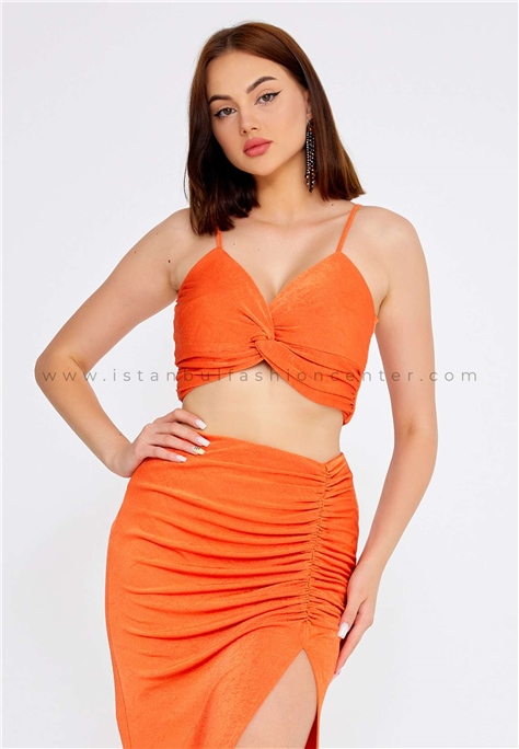GYGESSSleeveless Lycra Solid Color Regular Orange Two-Piece Outfit Gyg22y3021trn