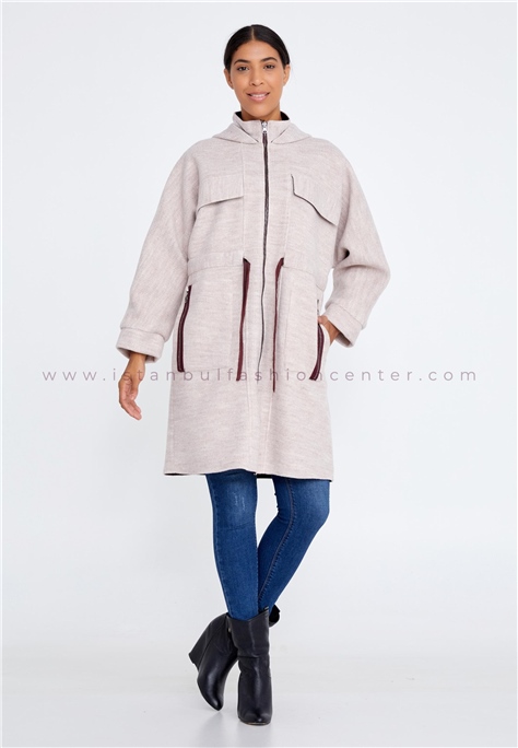 HALLMARK Knitwear Solid Color Regular Beige Coat Huk6302bej