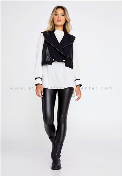 HUKKALong Sleeve Chiffon Solid Color Regular Black-White Two-Piece Outfit Huk22k200001sye