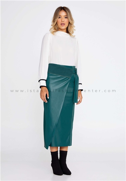 HUKKAMidi Solid Color Regular Green Skirt Huk22k030006zum