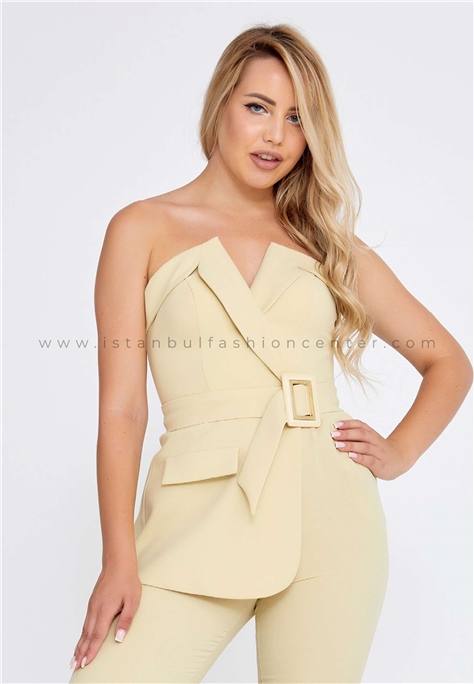 JOIN MEStrapless Crepe Solid Color Regular Beige Two-Piece Outfit Jnm20-063-1lim