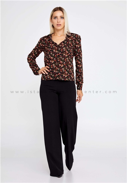MEESLong Sleeve Floral Regular Black-Multicolor Shirt Mes05020-1syh