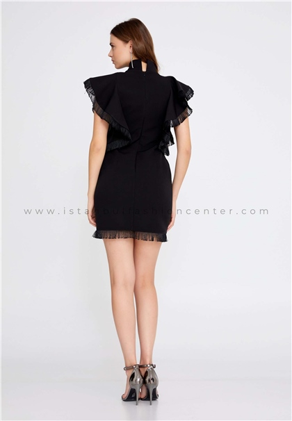 RENGINShort Sleeve Mini Crepe Column Regular Black Cocktail Dress Ren7100syh